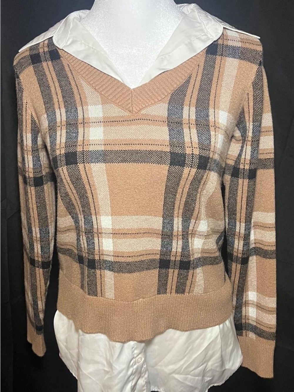 Adrienne Vittadini Layered Long Sleeve Shirt – Sweater Blouse Combo Top XS